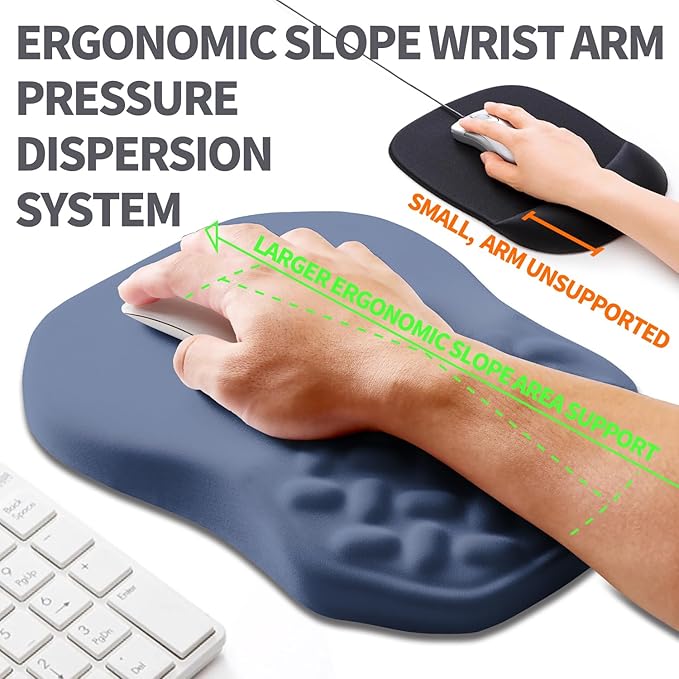 Ergonomic Slope Mouse Pad Wrist Support Wrist Rest Mousepad for Carpal Tunnel Pain Relief with Massage Bulge and Slow Rebound Memory Foam (12x8 inch Deep Blue)