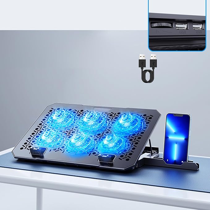 Adjustable Laptop Cooler - Cooling Pad Stand Ergonomic Design with Built-in-Fans Height Adjustable Feature with Airflow Desk Accessories Equipment Notebook Stand for Offices