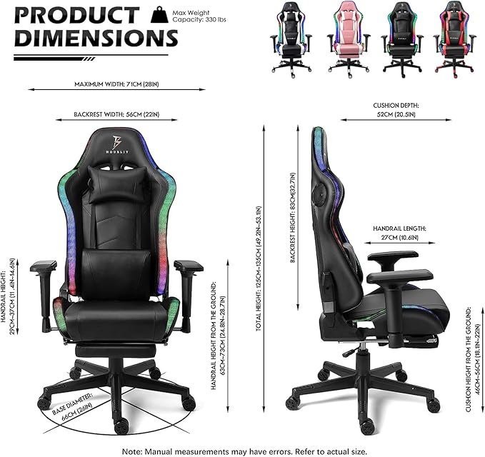 XOOFMASS RGB Gaming Chair with Massage Footrest &amp Dual Speakers Ergonomic Racing Computer Chair with Lumbar Support and Headrest High Back Music Video Chair for Adults Teens and KidsPink