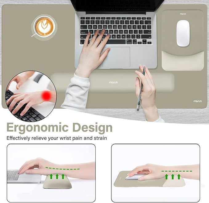 MOSISO Keyboard Mouse Pad Set Large Gaming Mouse Pad&ampRectangular Keyboard Wrist Rest&ampMousepad with Wrist Rest&ampCoaster Ergonomic Non-Slip&ampEasy Typing Pad with Curved Silicone Lining
