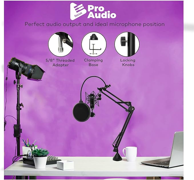 Samson Q2U USB and XLR Handheld Dynamic Microphone with Cardioid Polar Pattern (Pink) Bundle with Shock Mount and Desktop Boom Arm Microphone Stand (3 Items)
