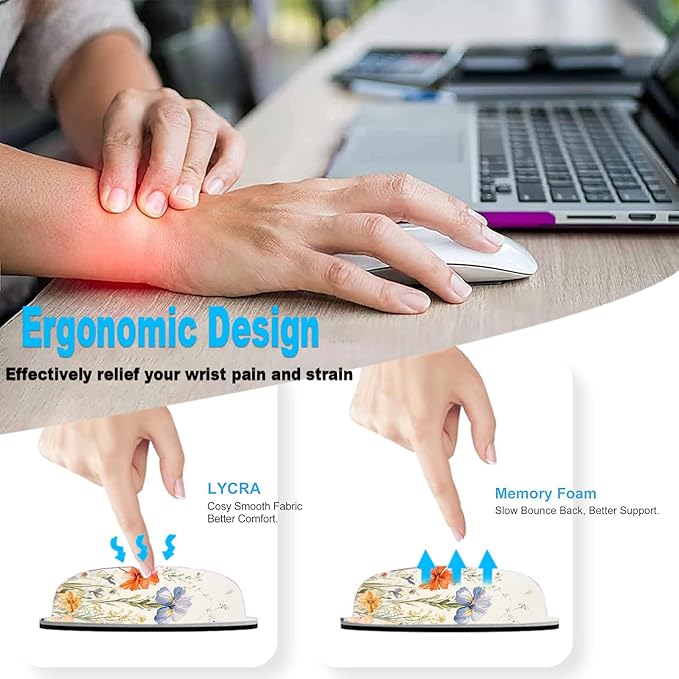 Keyboard Wrist Rest and Mouse Pad Set31.5x11.8 Inches Desk MatWaterproof Non-Slip Ergonomic Wrist Support for Pain ReliefExtended Desk Protector for Office Home GamingWildflower Pattern