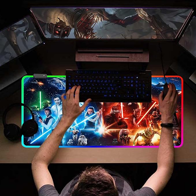 Large Gaming RGB Mouse Pad XXLLarge Wide Gaming MousepadDesk AccessoriesOffice SuppliesOffice DecorNon-Slip Rubber Base and Stitched Edges Desk Pad for Computer Game Office Work31.5x15.7