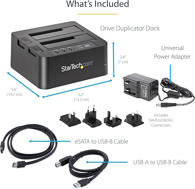 StarTech.com Standalone Hard Drive Duplicator External Dual Bay USB 3.0 (5 Gbps) / eSATA to 2.5/3.5 SATA III HDD/SSD Cloner/Copier Hard Disk Docking Station Cloning/Recovery (SDOCK2U33RE)Black