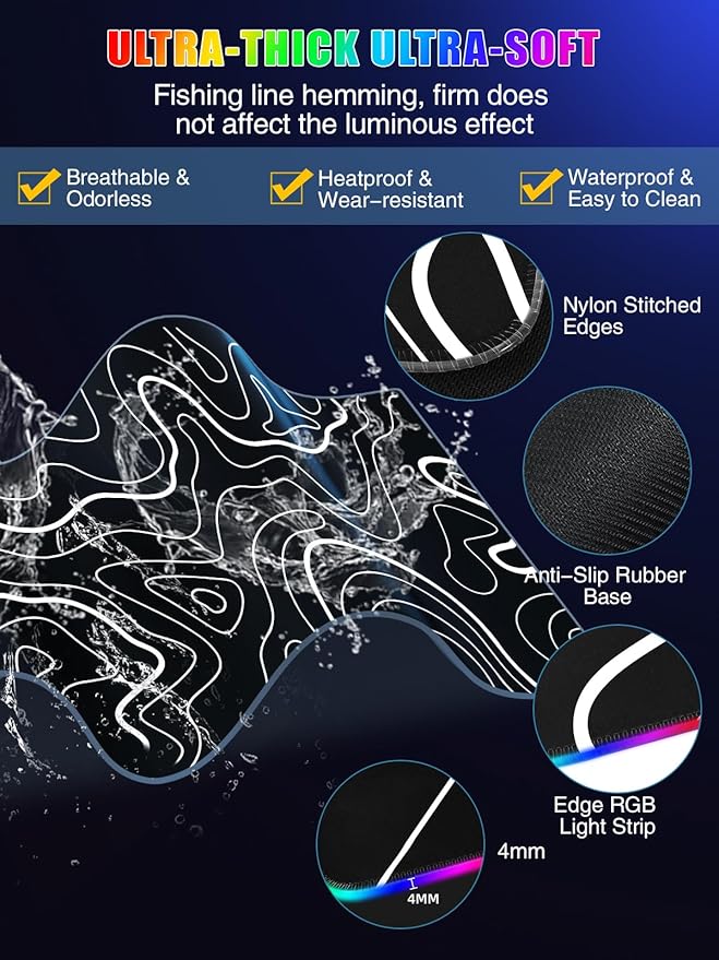 Mouse Pad with Foldable Phone Holder &amp Wireless Charger XXL RGB Gaming Mousepad 31.5x15.8 Large Desk Mat for Keyboard Black Desk Pad with Dual Qi Charging Station | 11 Colors 5 Modes | Waterpr