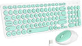FD Wireless Keyboard and Mouse Combo - 2.4GHz USB Cordless Cute Round Keys Quiet and Slim Set for Laptop Computer TV and Mac - Mint Green &amp White