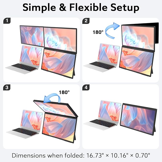 18.5'' Portable Triple Monitor One Cable Laptop Screen Extender FHD 1080P Quad Monitor Built-in Stand Compatible with Windows Mac Fits 10-17.3 Laptops(Driver Need)