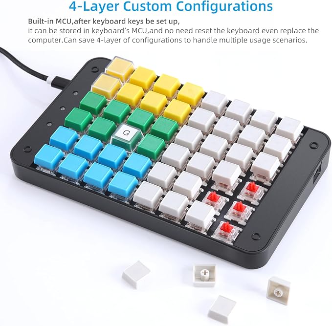 Koolertron One Handed Macro Mechanical Gaming Keyboard Fully Programmable Mini Keypad 48-Key Mini USB Macro Keyboard with Blank Keycaps for Gamers/Cashier/Designers/Video Editors