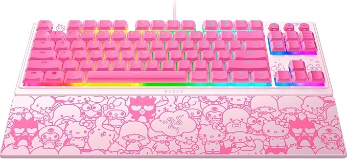Razer Ornata V3 TKL Gaming Keyboard: Low-Profile Keys - Mecha-Membrane Switches - UV-Coated Keycaps - Backlit Media Keys - 8-Zone RGB Lighting - Magnetic Wrist Wrest - Hello Kitty &amp Friends Editio