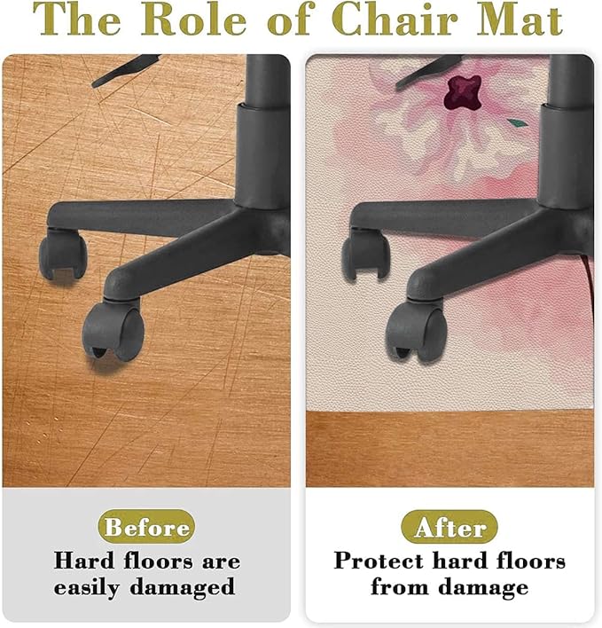 Pink Purple PU Leather Round Floor Mats for Office Chair Modern Romantic Floral Design Under Computer Desk Floor Protector for Rolling Chairs Non Slip Anti Scratches Abstract Diameter 55 in