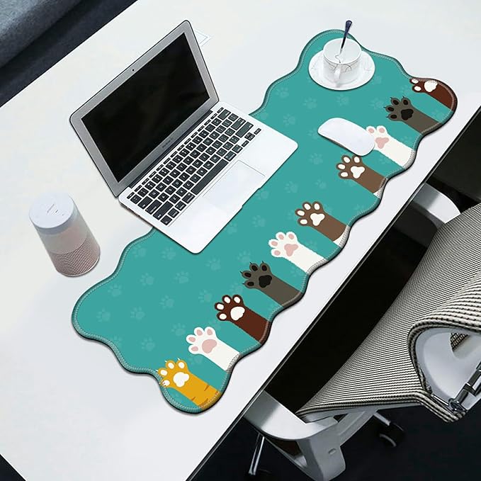 Cute Cat Paw Animal Desk Mat Mouse Pad 31.5 x11.8 XL Extended Mousepad Huge Mouse Pads with Stitched Edges Desk Pad for Work Game Office Home