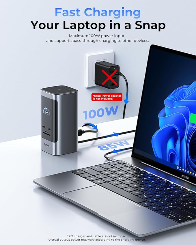 RayCue 15 in 1 Laptop Docking Station 3 Monitors Triple 8K Display with 3 HDMI 6 USB Ports 5 Shortcut Button Gigabit Ethernet PD3.0 Smart Display for Windows/Dell/Lenovo/HP...(No Power Adapter)