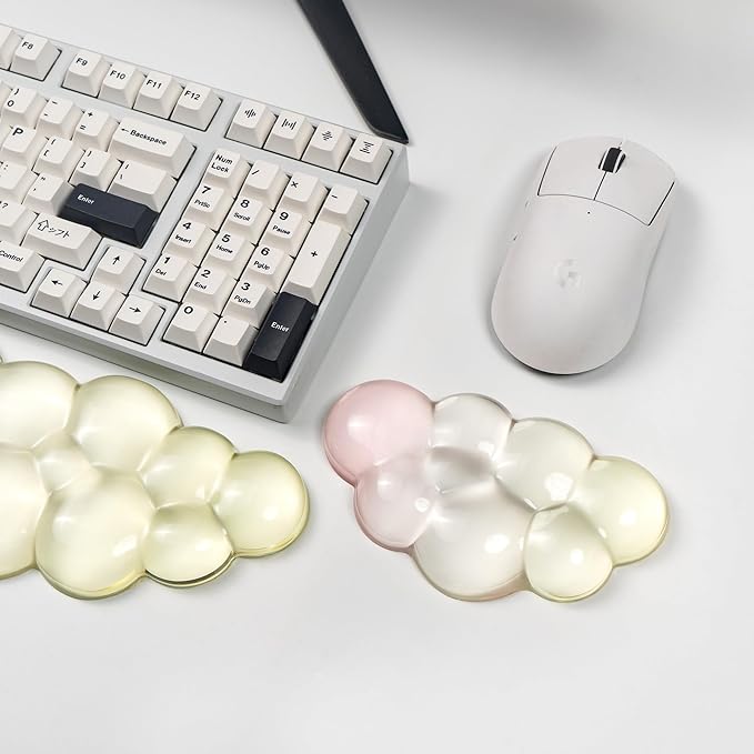 Ergonomic Cloud Silicone Gel Keyboard and Mouse Wrist Rest Set – Clear Wrist Rest for Computer Keyboard 60%/68%/75% Comfort &amp Support for Typing and Gaming (Yellow Pink)