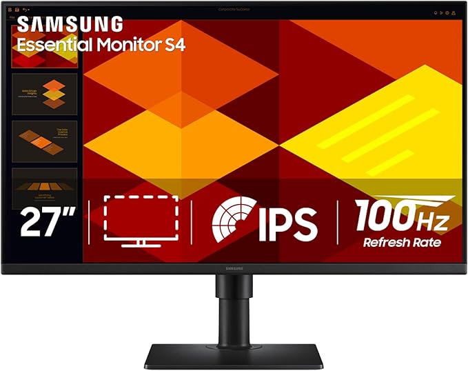 Samsung 27” (S40GD) Borderless Business Monitor with IPS Panel 100Hz Refresh Rate Eye Saver Mode Ergonomic Design Game Picture Mode LS27D408GANXGO