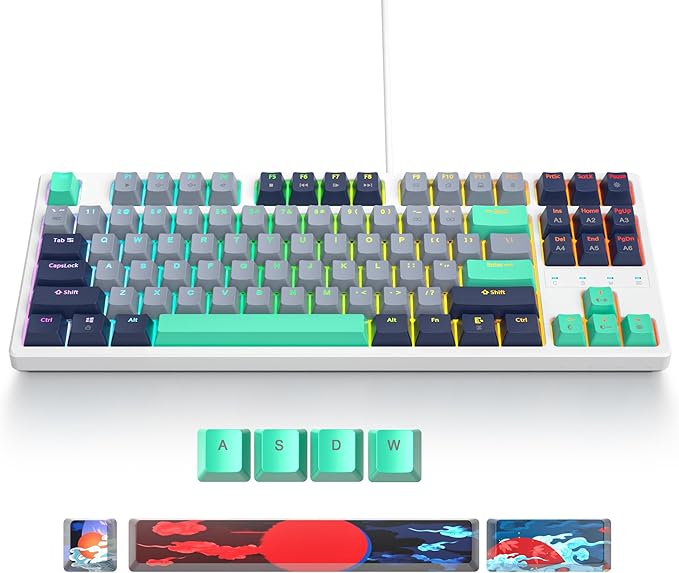 75% Mechanical Gaming Keyboard with Red Switch RGB LED Backlit 87 Keys TKL Wired Computer Keyboard for Windows Laptop PC Gamer