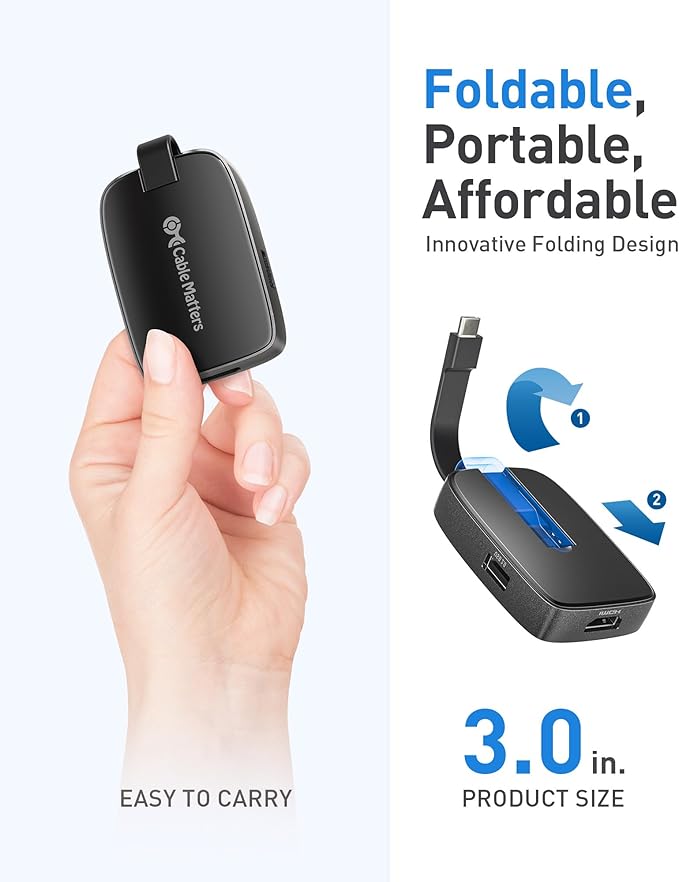 Cable Matters 4-in-1 Portable USB C Hub HDMI 4K@60Hz &amp 100W Charging for iPhone 16/15 Pro 10Gbps USB-C Digital AV Multiport Adapter USBC HDMI Hub Compatible with Thunderbolt 4 for MacBook XPS