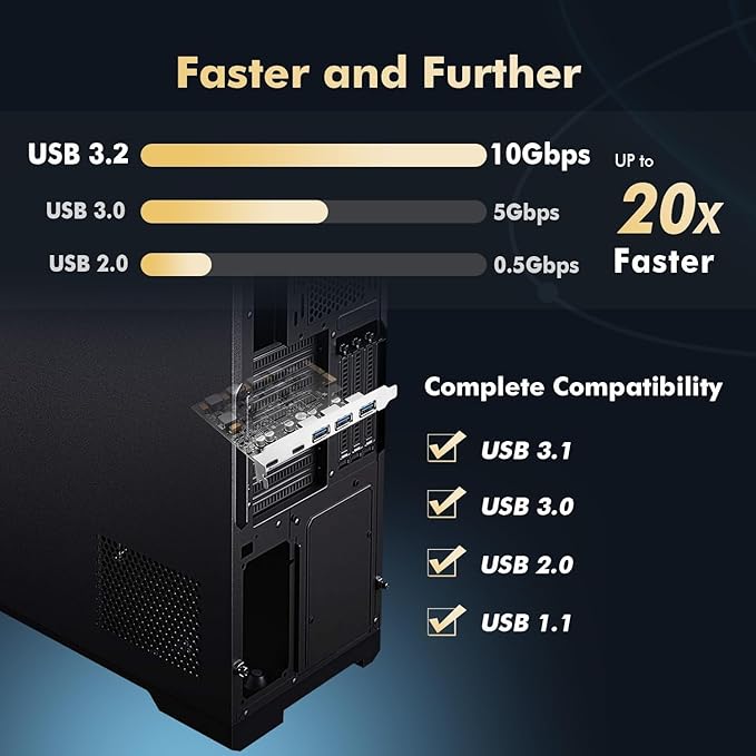 Binardat PCIE to USB 3.2 Gen2 10G Expansion Card 5 Port 3X USB Type-A and 2X Type-C Ports Self-Powered USB3.2 Hub Controller Adapter for Windows 10/11