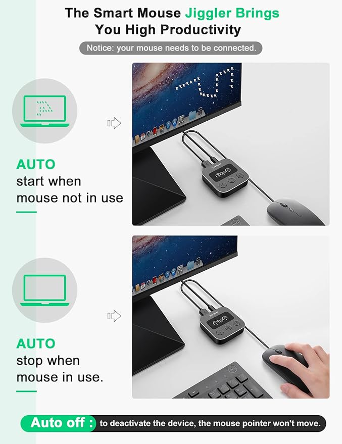 Vaydeer Smart Mouse Jiggler X3 Plus Undetectable Mouse Mover by IT Auto Running When AFK Auto Stop When Mouse in use Plug and Play with LED Display 3 Tracks Undetectable Mouse Shaker Wiggler