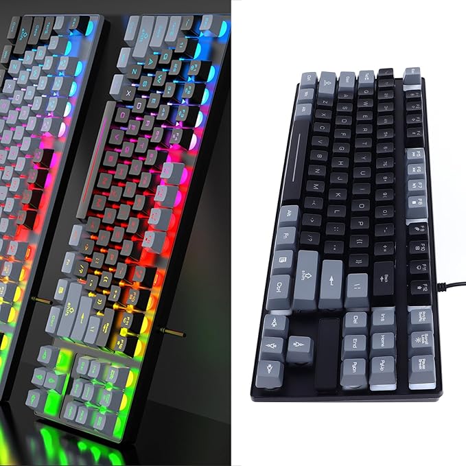 Tangxi Wired Gaming Keyboard 87 Keys RGB Backlit Floating Keycaps Mini Keyboard Small Ultra Compact Keyboard for Desktop Laptop