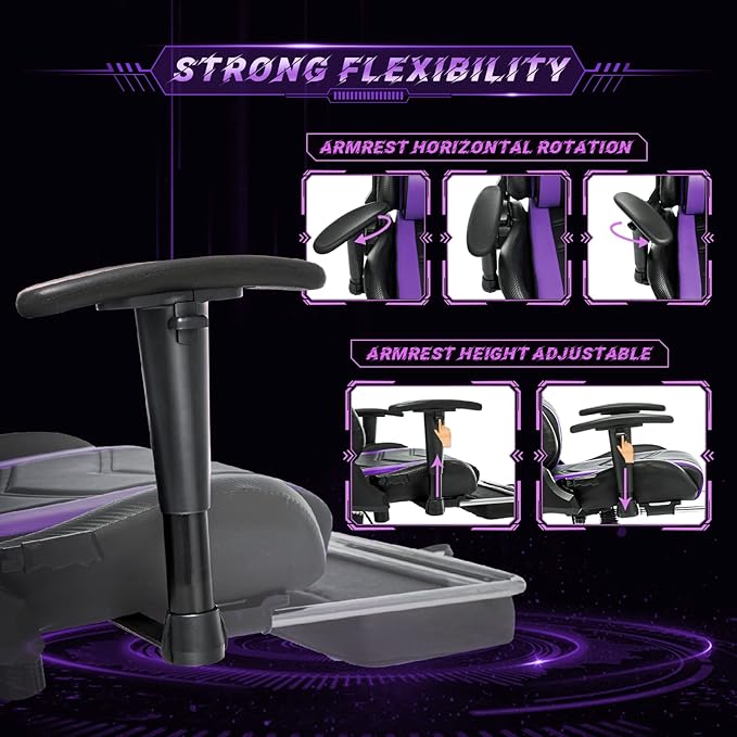 AA Products High Back Ergonomic Gaming Chair with Footrest Lumbar Support Swivel Adjustable for Gamers - Black/Purple
