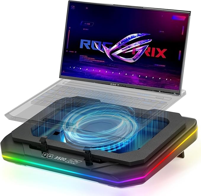 Cooling Pad for Asus ROG Zephyrus M16 GU603 GU603ZM GU603VU GU603VI Gaming Laptop Cooler with Powerful Turbo Cooling Fan Can Fast Cooling CPU+GPU 40°C Variable Speed6 RGB Light 3 USB-A