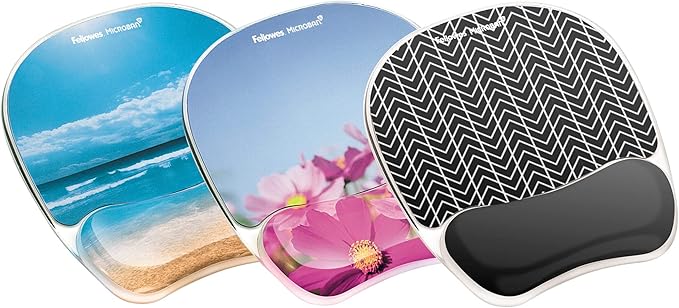 Fellowes Photo Gel Mouse Pad Wrist Rest with MICROBAN - Black Chevron (9549901) (Pack of 4)