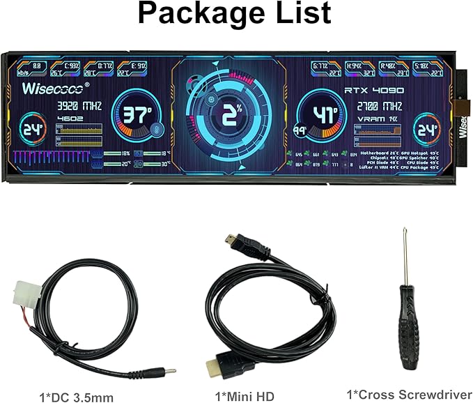 12.6 Inch Bar LCD Screen HDMI Display Monitor 1920x515 IPS DIY Kits Dual Built-in Speakers for Hyte Y60 Computer Gaming PC Case CPU GPU Secondary Monitor Easy Install Black