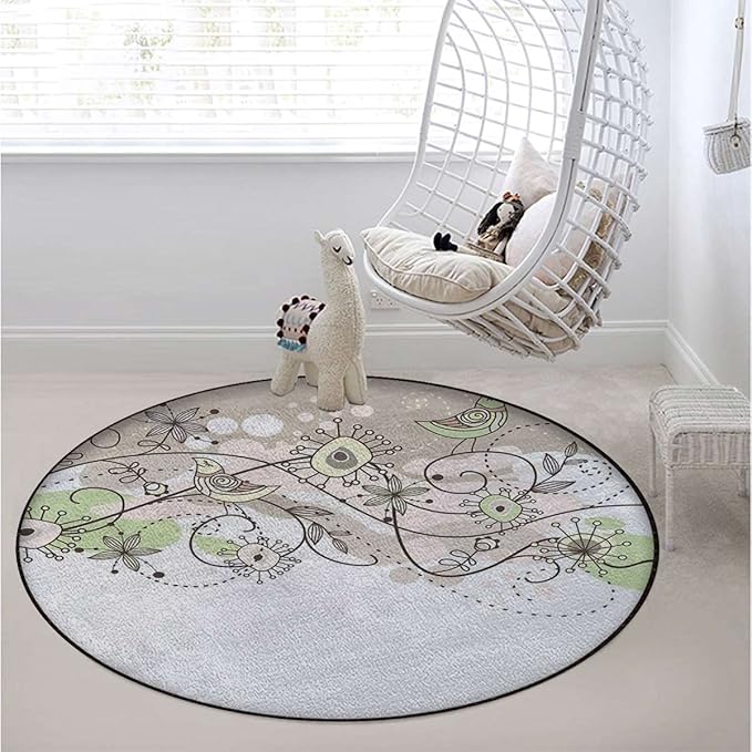 Floral Hardwood Floor Gaming Chair Mat Round Floor Mats for Office Chair Desk Chair Anti Slip Floor Protector for Rolling Chair Swirled Branches Spring Field BouquetPink Brown Diameter 47.2 in
