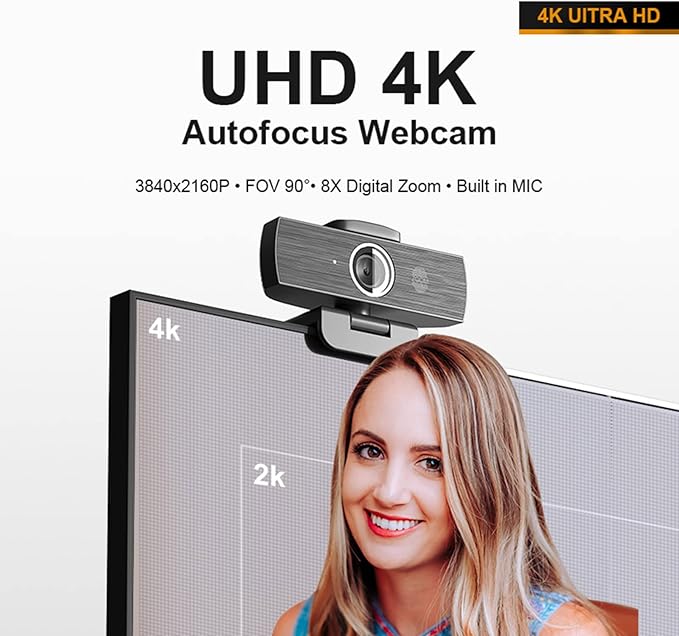 Yuly 4K 30fps USB Webcam with Microphone Camera for PC Computer Laptop Desktop Conference Game Mini Autofocus Camera Autofocus Webcam with Microphone