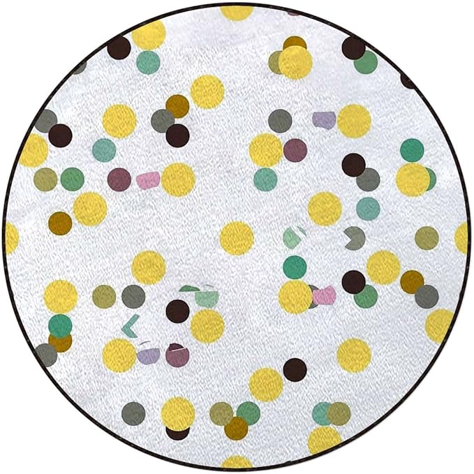Abstract Area Rug Rug for Living Room Soft Durable Rugs Carpet for BedroomRound Rug Colorful Trippy Geometric CirclesCharcoal Grey Gold Diameter 35.5 in