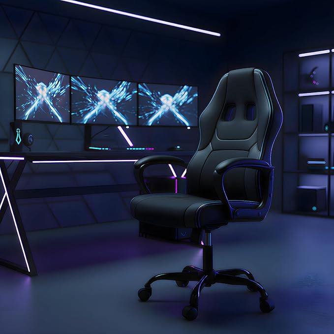 Office Chair Ergonomic Gaming Chair High Back Computer Desk Chair with Lumbar Support Adjustable PU Leather Gamer Chair Comfortable Racing Style for Adults Teens Kids (Classic Version Black)