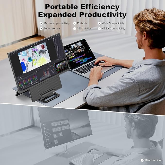 24 Large Portable Monitor 1080P FHD 100Hz Laptop Screen Extender 125% sRGB IPS Monitor Extender USB C HDMI Office Gaming with Detachable Stand Travel monitor for Window MAC Phone Xbox Switch