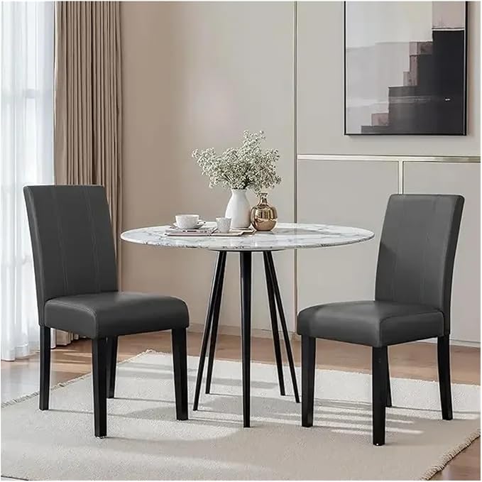 Adjustable Office Computer Chair with Armrest 2pcs Leather High Back Upholstered Dining Chairs with Sturdy Wood Legs(Dark Gray)