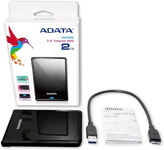 ADATA 1TB HV620S USB3.1 Slim 11.5mm 2.5-inch Portable Hard Drive Black