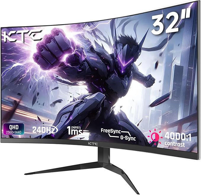 KTC 32Inch 240Hz Curved Gaming Monitor 1000R VA QHD(2560x1440p) 4000:1 Contrast Support FreeSync GSync HDMI2.0(144hz)/DP1.4(240hz)/Earphone Tilt Xbox PS5 Switch 2K Computer Monitor for Gamer
