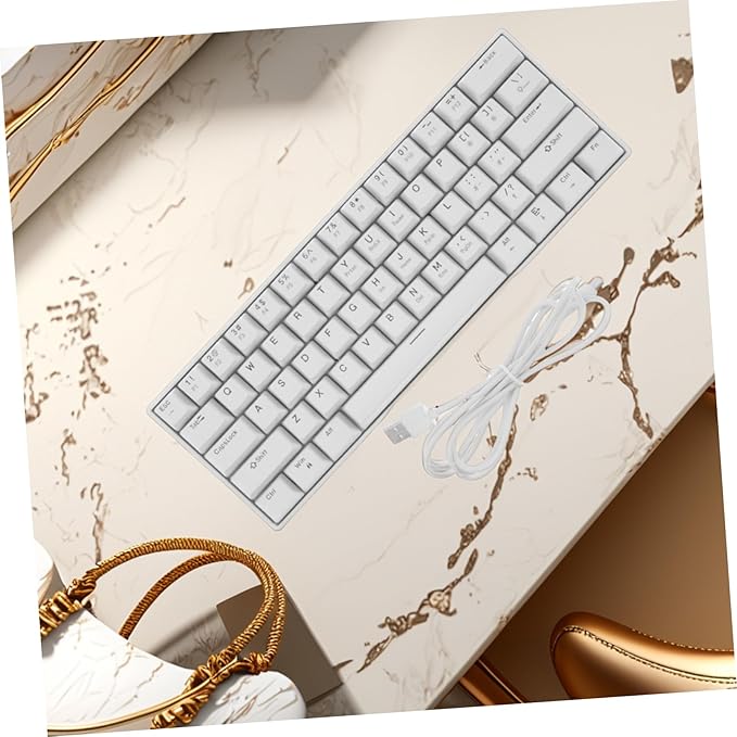 Mikikit Compact Wired Mechanical Gaming Keyboard RGB Backlit Keys White Design Ergonomic Comfort for Laptops