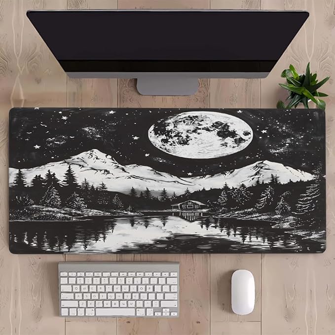 Black Forest Moon Large Mouse Pad Gaming Mousepad Desk Mat for Desktop Computer Keyboard Waterproof Mouse Mat Desk Pad with Non-Slip Base for Game School Office Home 35.4 x 15.7