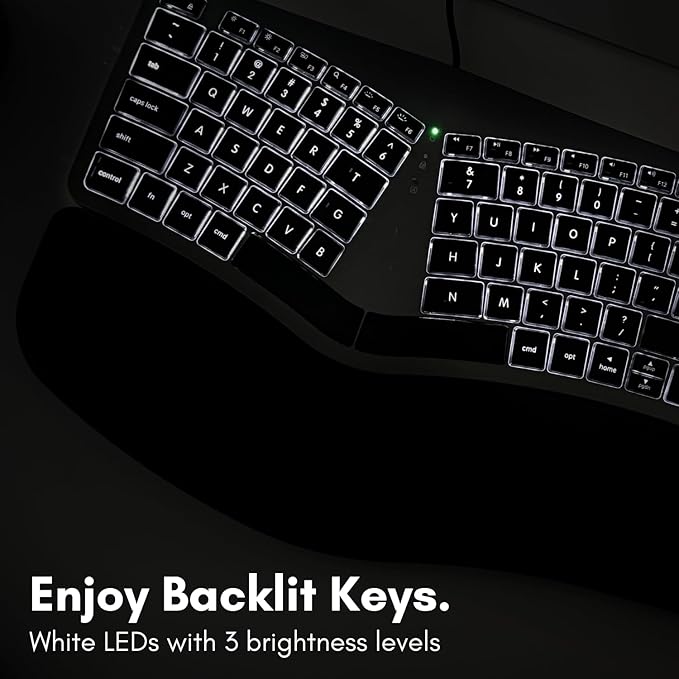 Macally Wired Ergonomic Keyboard for Mac - Compatible Backlit Apple Keyboard with Wrist Rest (Curved for Comfort) for MacBook Pro/Air iMac Mac mini