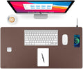 Wireless Charging Desk Mat with Desk Pad for Desktop Charging Large Mouse Pad Waterproof Leather Computer Mat Mouse Pad Non-Slip Protector on Top of Desks for Keyboard and Mouse (brown-r 32*16inch)