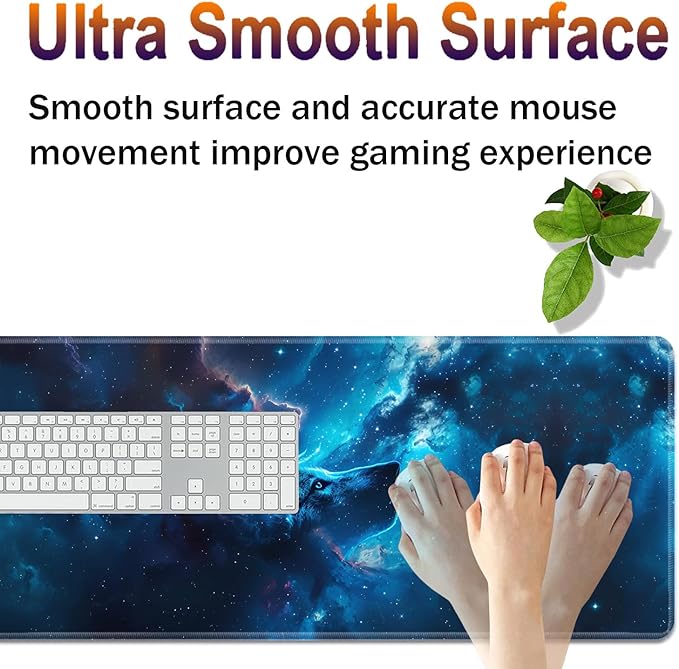 Large XXL Gaming Desk Mat 31.5x 11.8 Ergonomic Keyboard Wrist Rest &amp Mouse Pad Wrist Rest + Coaster Set Non-Slip Base Memory Foam Office and Home Nebular Wolf