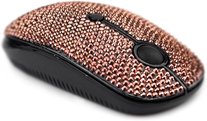 WONGS Luxury Austrian Bling Crystal Diamond Rhinestone USB Slimline Flat Wireless Mouse with 3 Adjustable DPI Sparkly Flat Mice for Laptop PC Notebook Gifts - Rose Gold