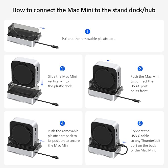 Qwiizlab 40Gbps Mac mini M4/M4 Pro Stand Hub with NVMe SSD Enclosure Docking Station with USB-C 10Gbps USB-A 10Gbps TF/SD 4.0 Card Readers 312MB/s USB-A 2.0 Fits M.2 PCIe up to 8TB