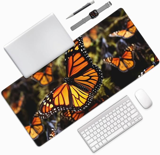 Gaming Mouse Pad Extended Full Keyboard Mat with Stitched Edges Anime Large Desk Pad with Non-Slip Base Heaps of Orange Monarch Butterflies Mouse Mat for Gaming and Office 16 x 35.5 inches Mousepad