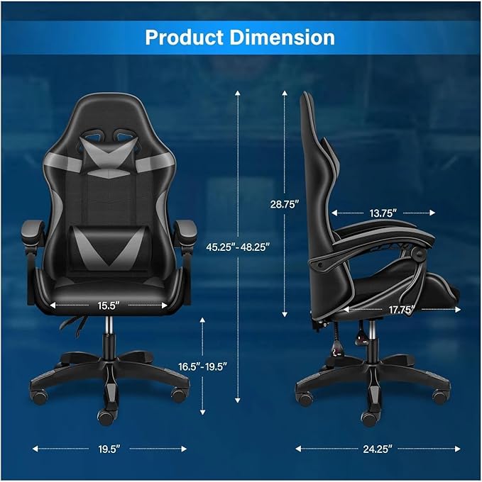 Managerial Chairs Height Adjustable Swivel Recliner Racing Office Computer Ergonomic Video Game Esports Chair W/Headrest&ampLumbar Pillow(Grey)