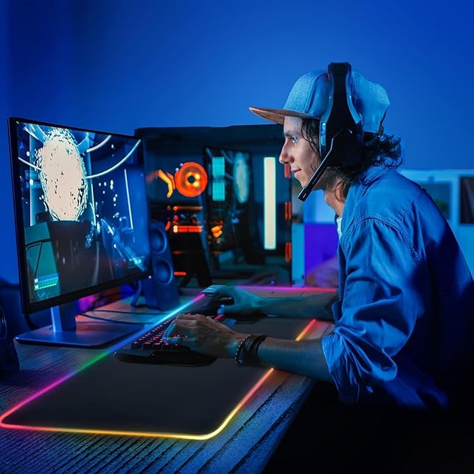 Mouse Pad with Wireless Charging Large Desk Mat RGB Gaming Mousepad 10 Light Colors LED Gaming Pad Keyboard Pad with Ultra-Smooth Surface &amp Non-Slip Rubber Base Waterproof Full Desk Mouse Pad