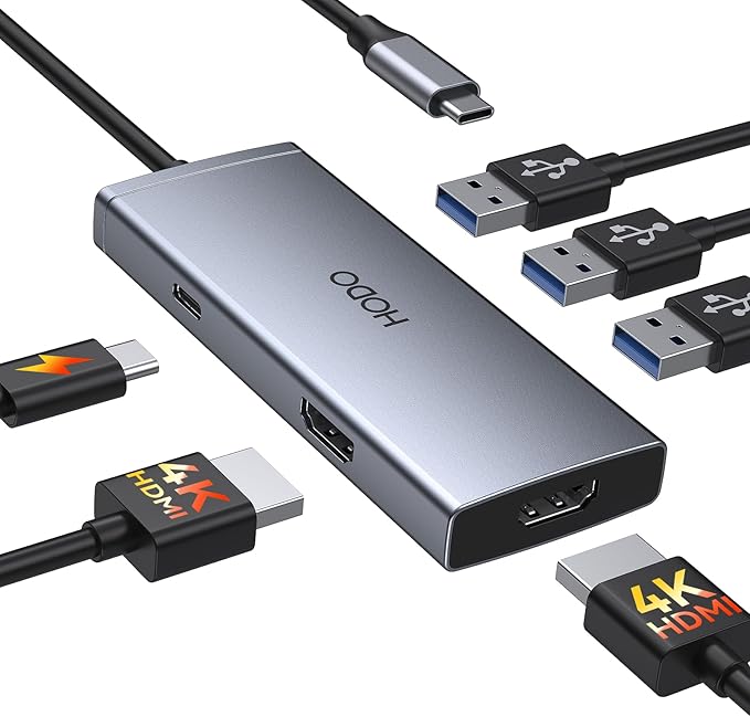 USB C Docking Station Dual HDMI Monitor 4K 60 Hz USB C to Dual HDMI Adapter with 2 hdmi Ports USB-C Hub 2 Monitors with 3 USB Port PD Charging Compatible for Dell XPS HP Surface etc