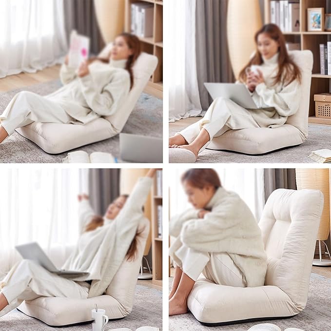 Floor Chair Folding Sofa Adjustable Positions Padded Lazy Sofa with Pillow Back Support Floor Gaming Chair for Reading Bedroom (Color : Gray Size : 45.66x23.62in)