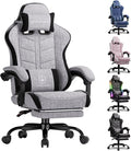 GTPLAYER Gaming Chair with Footrest Computer Gaming Chair for Adults and Kids Height Adjustable Gamer Chair with 90-155° Recline &amp Removable Headrest Lumbar SupportLinen Fabric Gray-Black