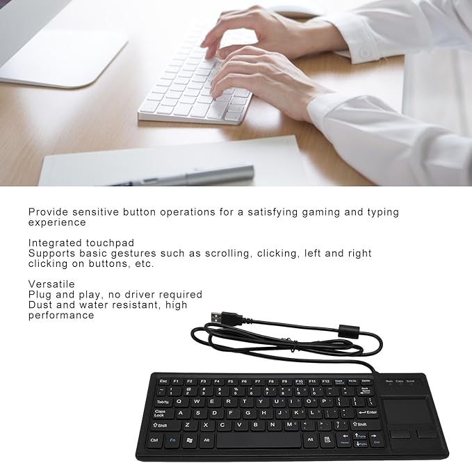 Sanpyl Wired Mechanical USB Keyboard IP68 &amp Touch Industrial Keyboard with Touchpad for Laptop Notebook PC 310x115x12mm / 12.2x4.53x0.47inch