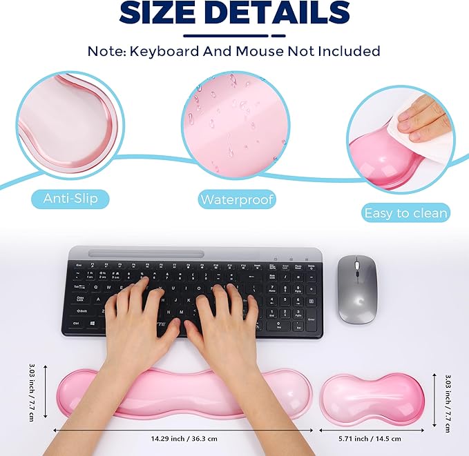 Gel Wrist Rest for Keyboard and Mouse Wrist Rest for Keyboard Mouse Wrist Support Pain Relief Cool Touch Non-Skid Keyboard and Mouse Wrist pad Set